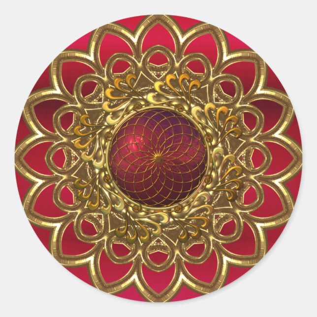 Sticker Bright Red Gold Flower Jewel (Front)