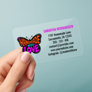 Sticker Butterfly Shape - HANDMADE WITH LOVE 1 Clear Business Cards