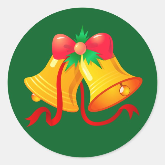 Sticker-Christmas Bells with Red Bow Classic Round Sticker (Front)