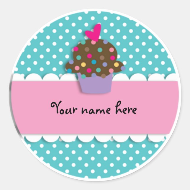 Sticker/Cupcake and Dots Classic Round Sticker (Front)