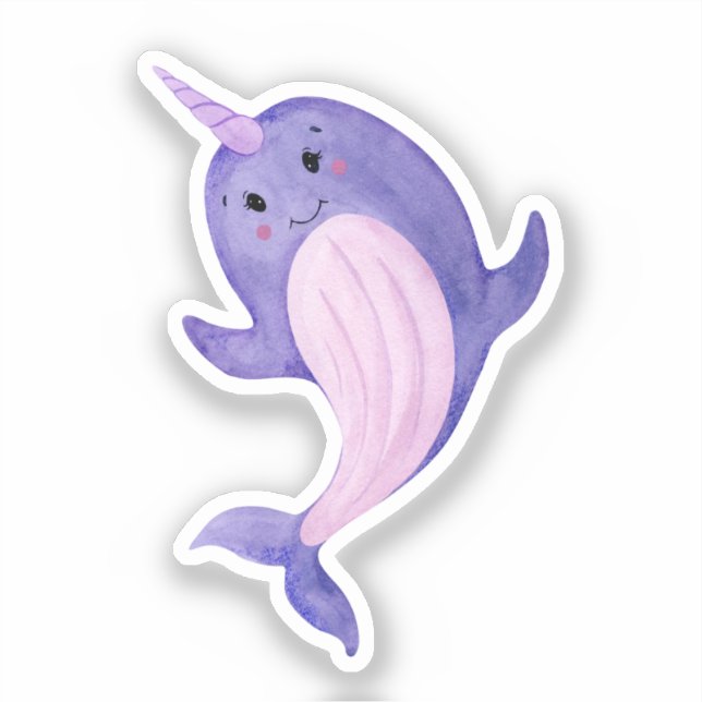 Sticker - Cute Purple Narwhal. (Front)