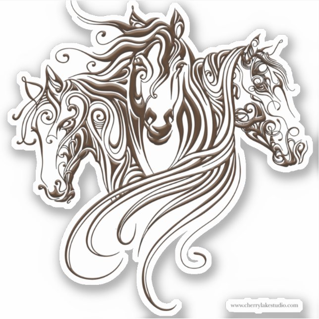 Sticker Decal – Three Horses Ornate Swirls (Front)