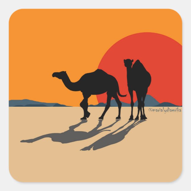 Sticker: Design "Camele & sunset" Square Sticker (Front)