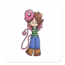 Sticker Donut Girl Chibi Character with Pink Hair