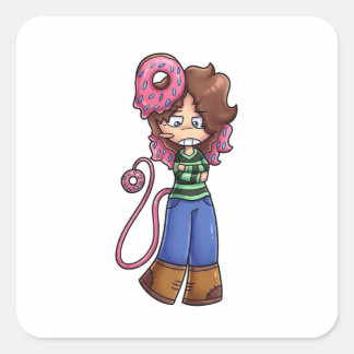 Sticker Donut Girl Chibi Character with Pink Hair