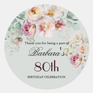 STICKER Elegant Watercolor Floral 80th Birthday