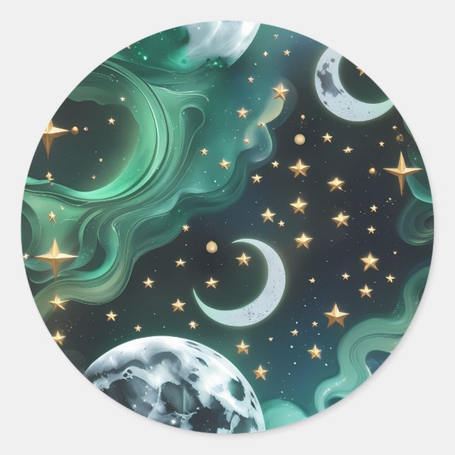 Sticker - Emerald Green Celestial Moon Mystic Luna (Front)