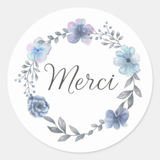 Sticker / étiquette autcollante merci fleurs bleue (Front)