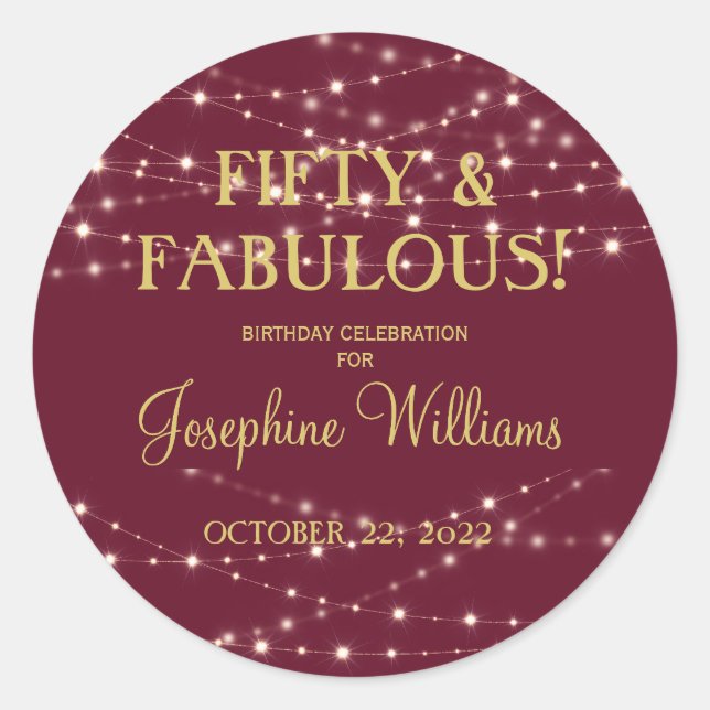 Sticker Fifty and Fab Birthday Party  (Front)
