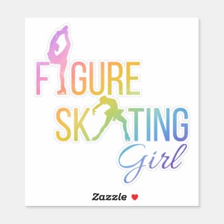 Sticker figure skating girl custom-cut rainbow