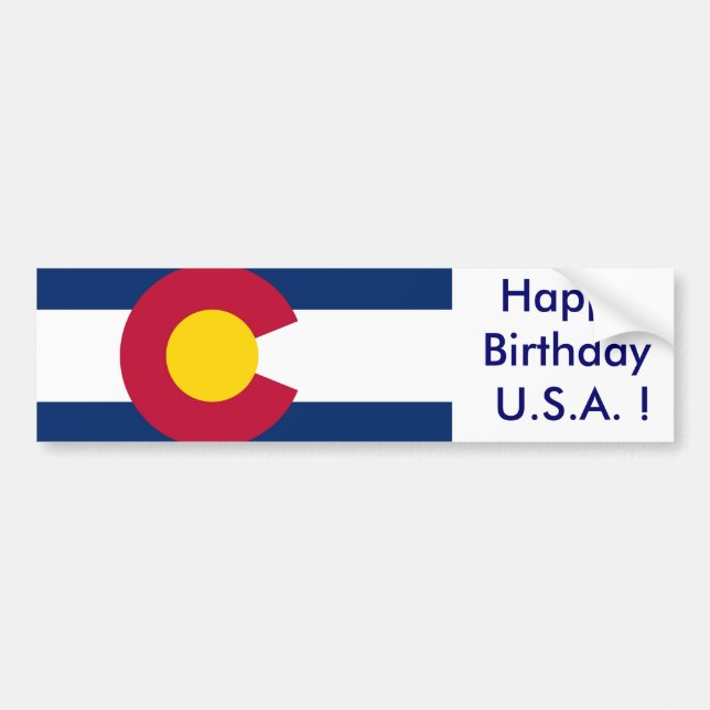 Sticker Flag of Colorado, Happy Birthday U.S.A.! (Front)