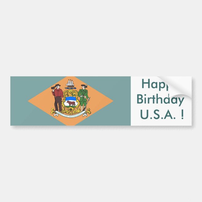 Sticker Flag of Delaware, Happy Birthday U.S.A.! (Front)