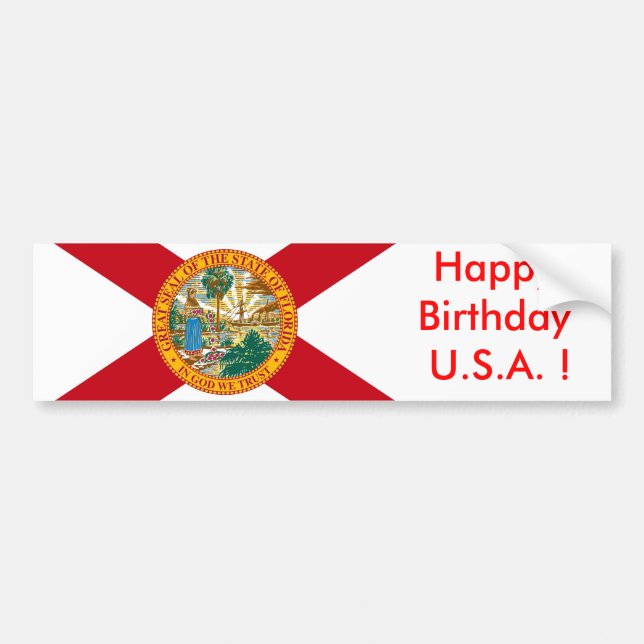 Sticker Flag of Florida, Happy Birthday U.S.A.! (Front)