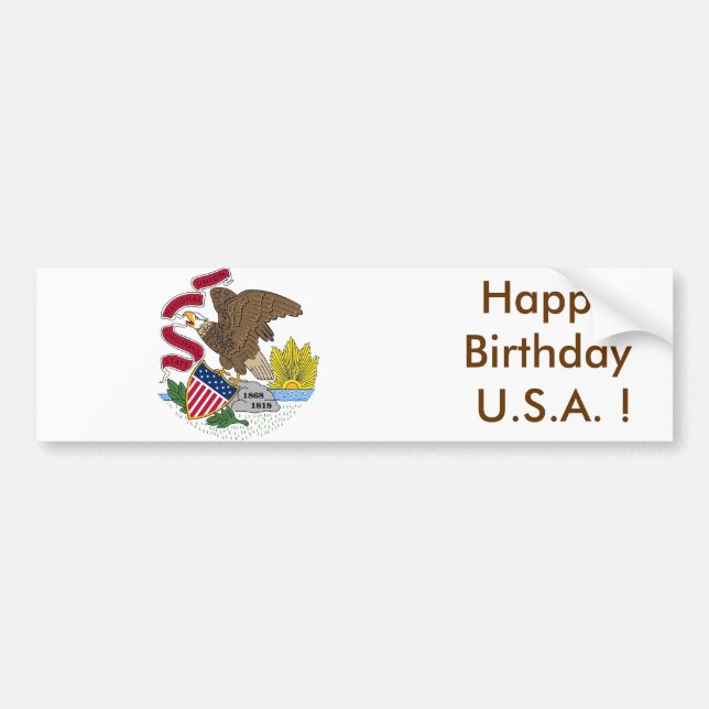 Sticker Flag of Illinois, Happy Birthday U.S.A.! (Front)