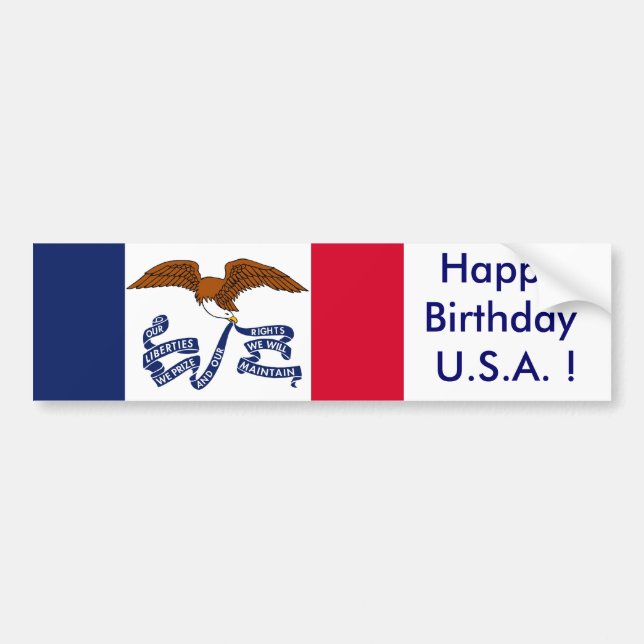 Sticker Flag of Iowa, Happy Birthday U.S.A.! (Front)