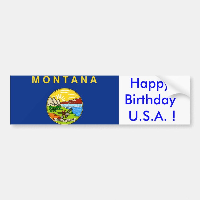 Sticker Flag of Montana, Happy Birthday U.S.A.! (Front)