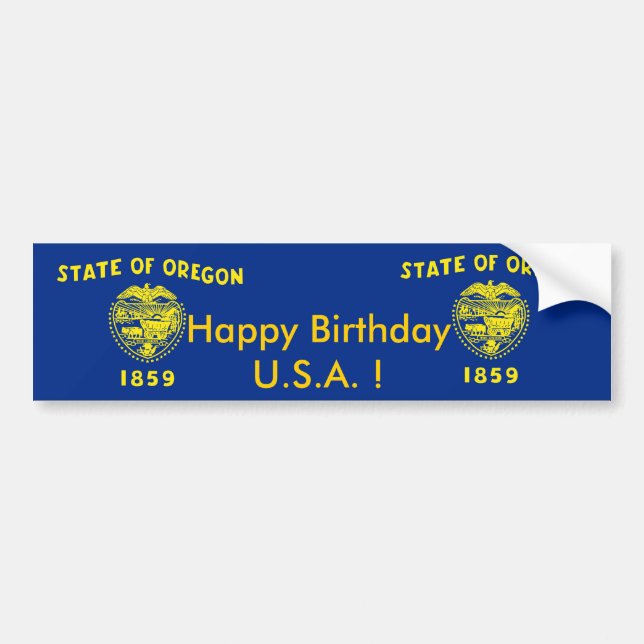 Sticker Flag of Oregon,Happy Birthday U.S.A.! (Front)