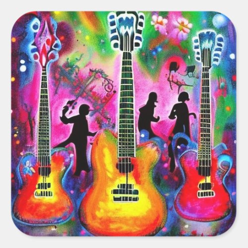 Sticker_ Fun Colorful great for guitar or music  Square Sticker