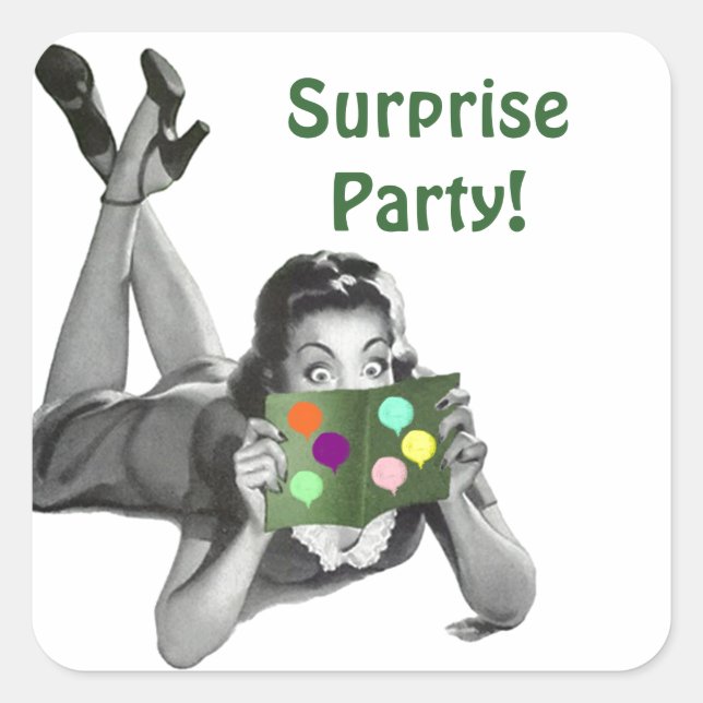 Sticker Fun Retro Lady Reading-card Surprise Party (Front)