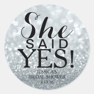 Sticker Glit Bridal Shower - She Said Yes! Silv