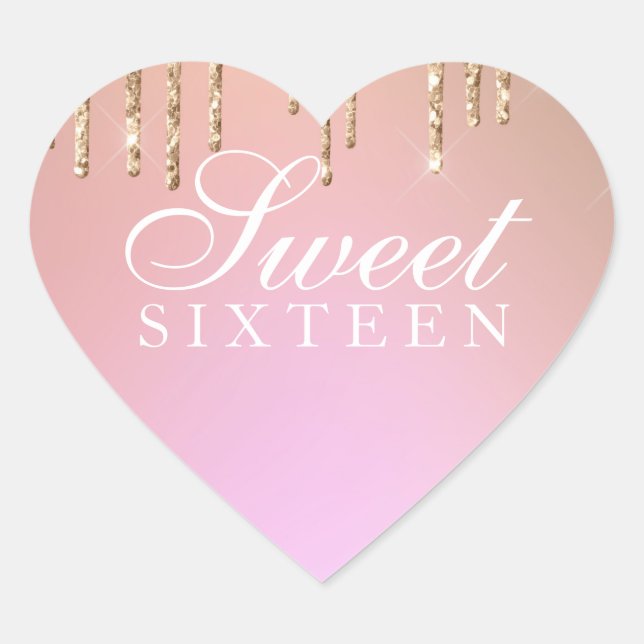 Sticker - Gold Glitter Drip Sweet 16 Rose Pink (Front)