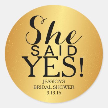 Sticker | Golden Bridal Shower - She Said Yes! by Evented at Zazzle