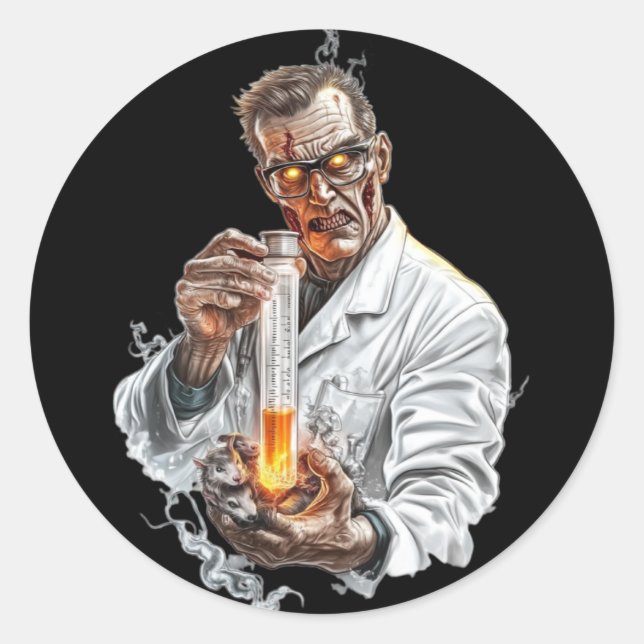 Sticker. Halloween. The Mad Scientist Classic Round Sticker (Front)