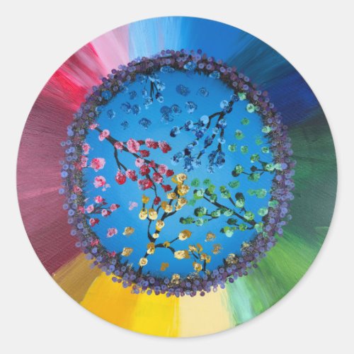 Sticker-Handmade artwork-    The Flower Wheel Classic Round Sticker