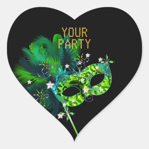 Sticker Heart MASK Lime Green Gold Party