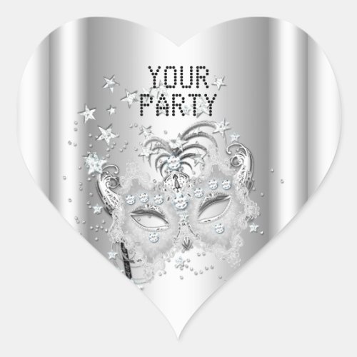 Sticker Heart MASK White Silver Party