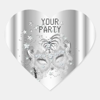 Sticker Heart MASK White Silver Party