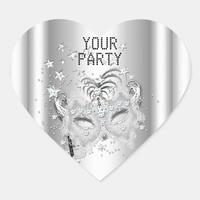 Sticker Heart MASK White Silver Party (Front)