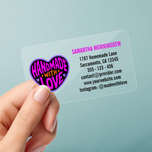 Sticker Heart Shape - HANDMADE WITH LOVE 1 Clear Business Cards