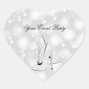 Sticker Heart Silver White High Heel Shoes