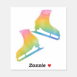 Sticker ice skates pair figure skating rainbow