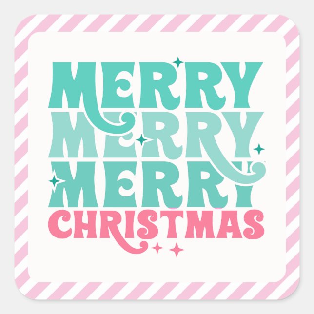 Sticker in Mint + Pink Merry Christmas, striped (Front)