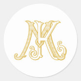 AD or DA Monogram vintage antique sticker in gold