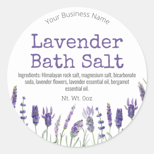 Sticker Label For Handmade Lavender Bath Salt (Front)