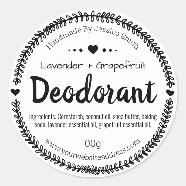 Sticker Label For Homemade Deodorant (Front)
