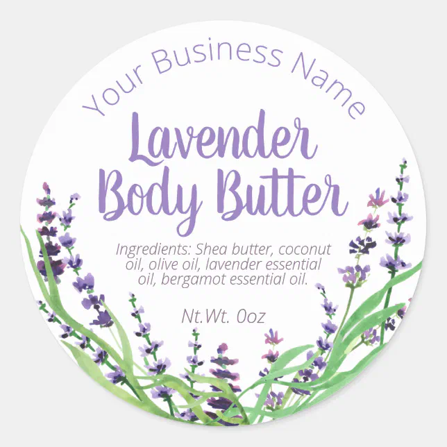 Sticker Label For Homemade Lavender Body Butter | Zazzle