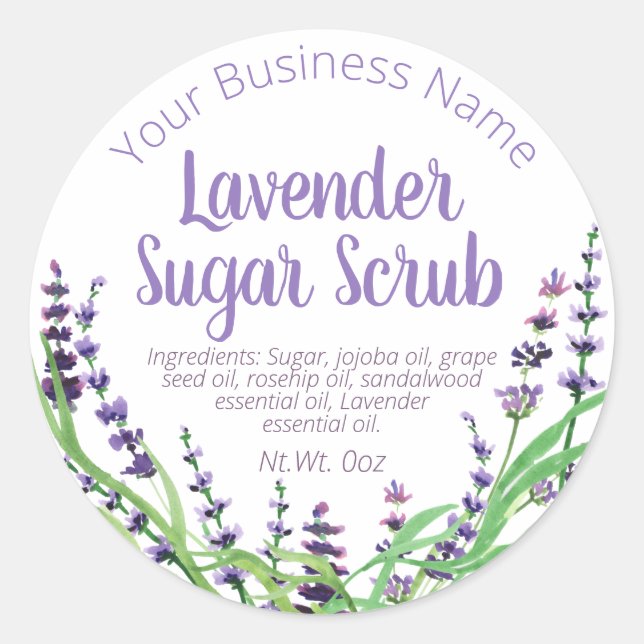 Sticker Label For Homemade Lavender Sugar Scrub (Front)