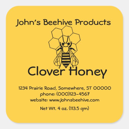 Sticker (lg sq)- Honey Business - Bee on Comb