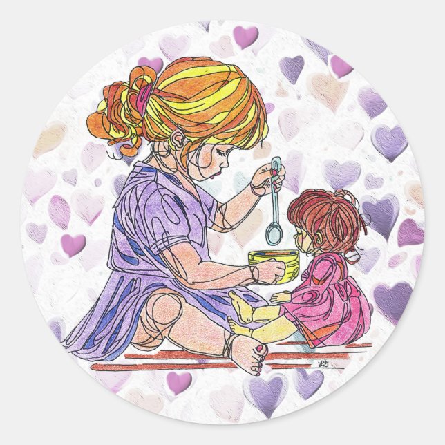 Sticker Little Girl and Baby Doll (Front)