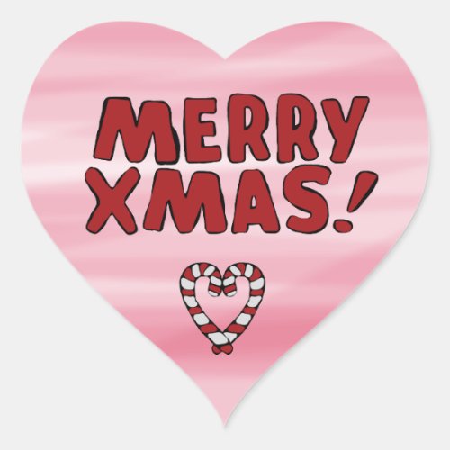Sticker Merry Xmas Candycane Heart Pink Bkgrd Heart Sticker