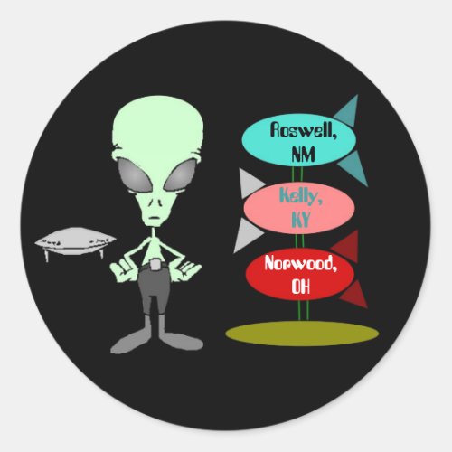 Sticker Mid_century Alien UFO Hotspot Rocket Sign
