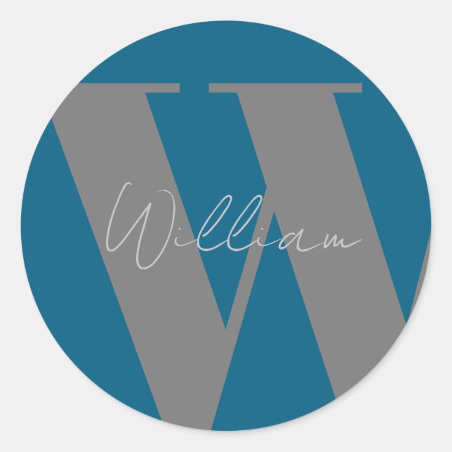 STICKER Monogram name blue gray stylish (Front)