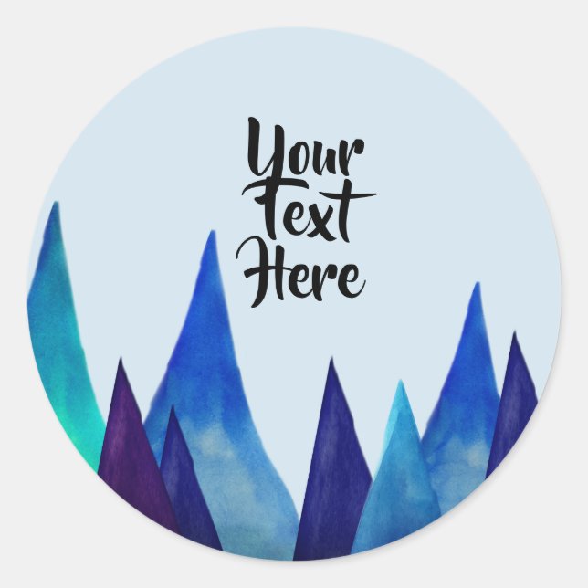 Sticker, Mountains Custom Text Classic Round Sticker (Front)