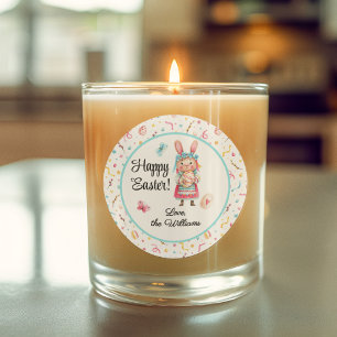 Sticker, Name 3-in Cute Happy Easter Miss Bunny Classic Round Sticker