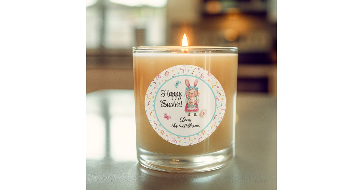 Sticker, Name | 3-in Cute Happy Easter Miss Bunny Classic Round Sticker ...