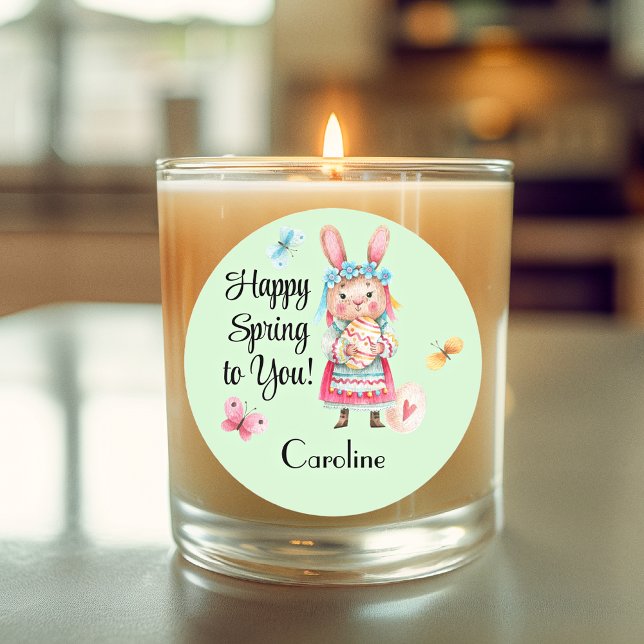 Sticker, Name | 3-in Lovable Happy Spring Ms Bunny Classic Round Sticker (Creator Uploaded)